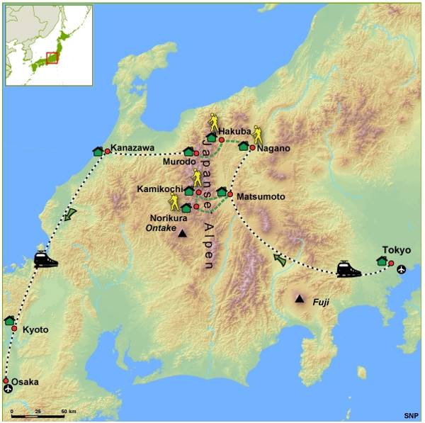 Map: Japan -  De Japanse Alpen, 15 dagen (SNP Natuurreizen)