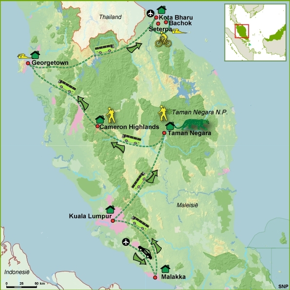 Map: Maleisië -  Rondreis West-Maleisië per OV, 13 dagen (SNP Natuurreizen)