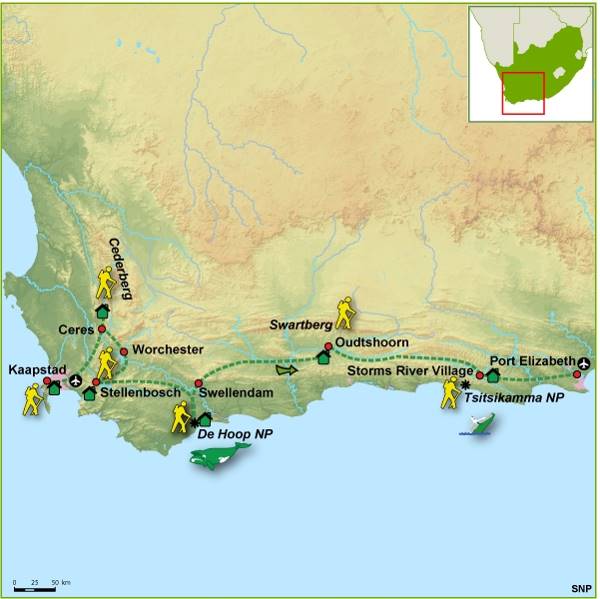 Map: Zuid-Afrika -  Westkaap en Oostkaap, 16 dagen (SNP Natuurreizen)