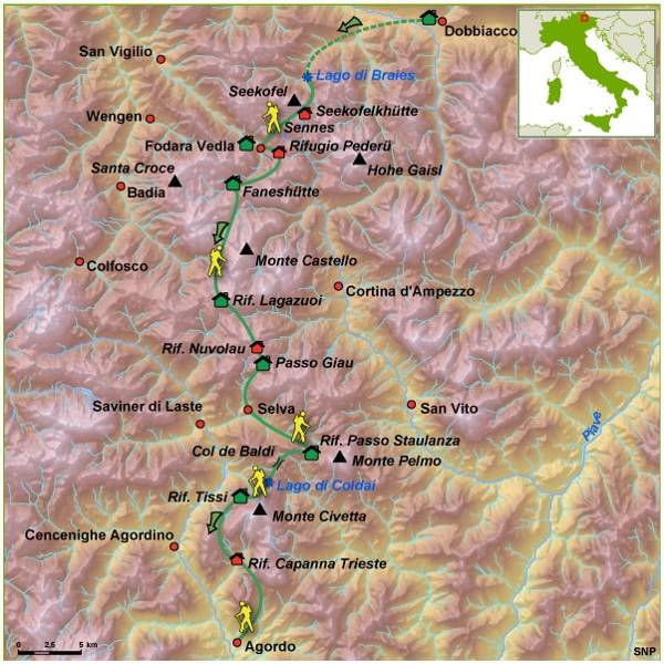 Map: Italië -  Südtirol - Alta Via Numero Uno, 8 dagen (SNP Natuurreizen)
