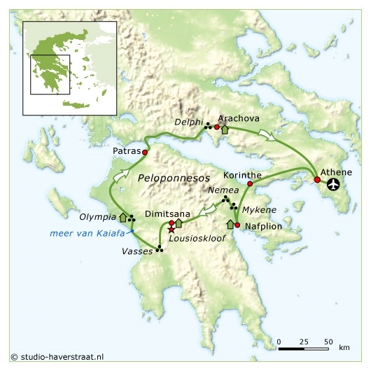 Map: Griekenland -  Peloponnesos, klassiek Hellas, 9 dagen (SNP Natuurreizen)