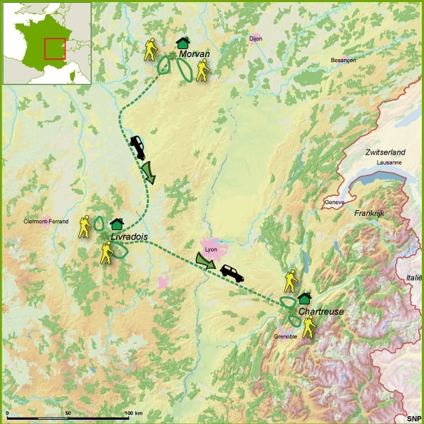 Map: Frankrijk -  Morvan, Livradois en Chartreuse, 11 dagen (SNP Natuurreizen)
