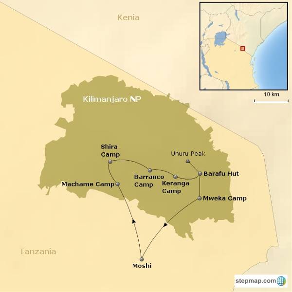 Map: Kilimanjaro - Machame route (Riksja)