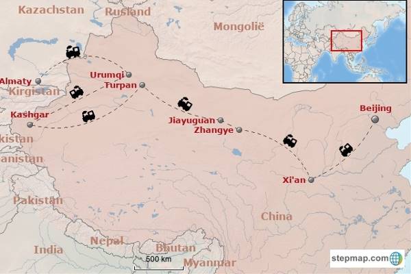 Map: China's zijderoute (Riksja)
