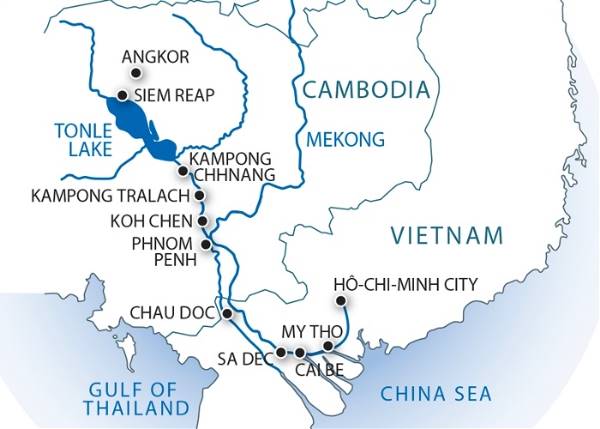 Map: From the Mekong Delta to Siem Reap (port-to-port cruise) (Croisi Voyages)