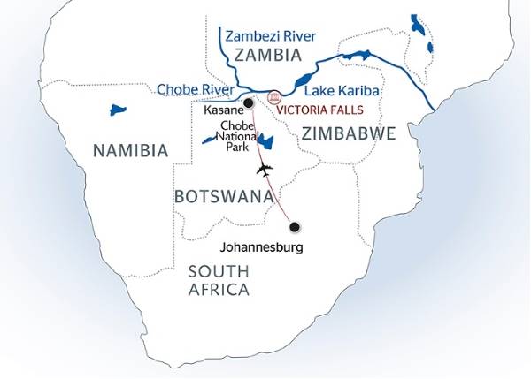 Map: Southern Africa aboard the African Dream: travel to the ends of the earth (port-to-port cruise) (Croisi Voyages)