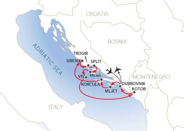 Map: Croatia and Montenegro (port-to-port cruise) (Croisi Mer)