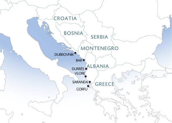 Map: The Treasures of the Adriatic: Croatia, Greece, Albania and Montenegro (port-to-port cruise) (Croisi Mer)