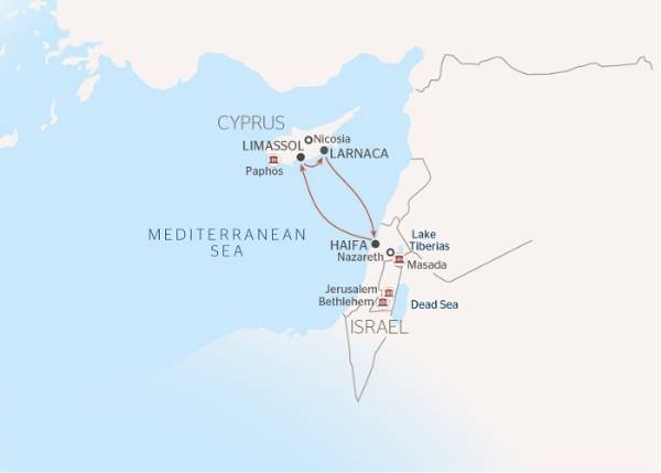 Map: An exceptional cruise: Cyprus and the Holy Land (port-to-port cruise) (Croisi Mer)