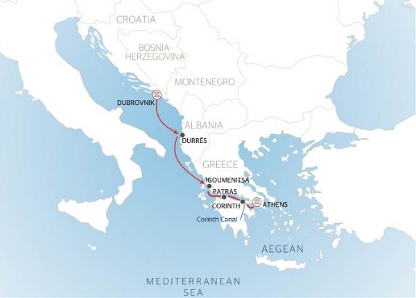 Map: From Dubrovnik to Athens (port-to-port cruise) (Croisi Mer)