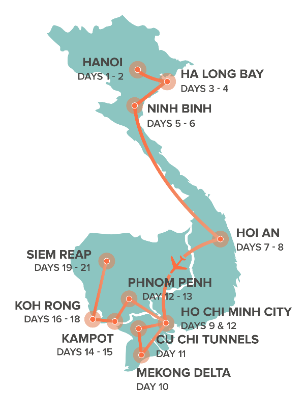 Map: Vietnam + Cambodia (INTRO Travel)