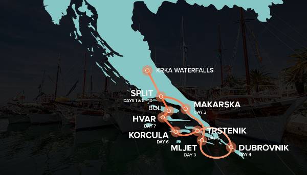Map: Croatia Sail Adventure (INTRO Travel)