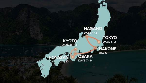 Map: Japan Adventure (INTRO Travel)