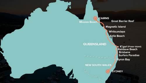 Map: Oz East Coast Adventure (INTRO Travel)