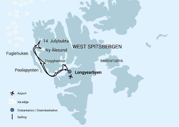 Map: Norte de Spitsbergen, primavera ártica - Caminata, esquí y vela (Oceanwide)