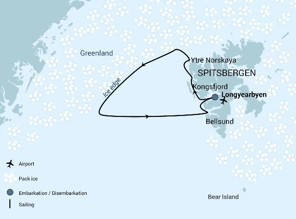 Map: North Spitsbergen, Polar Bears & Bowhead Whales in pack-ice (Oceanwide)