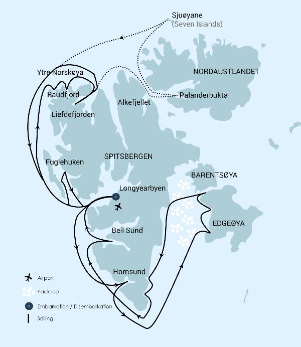 Map: 15 Days Extended North & East Spitsbergen - Summer Solstice (Oceanwide)