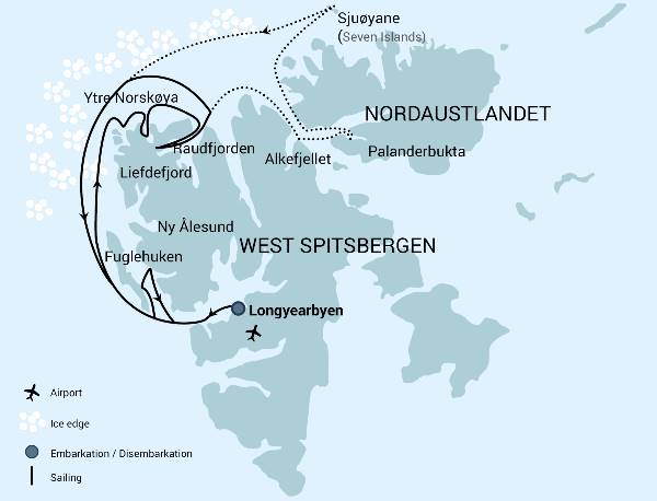 Map: Nordspitzbergen Entdecker - Vielfältige Landschaften, Meereis und Tierwelt - Vogelbeobachtung, Sommersonnenwende (Oceanwide)