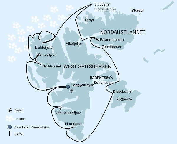 Map: Around Spitsbergen, In the realm of Polar Bear & Ice (Oceanwide)