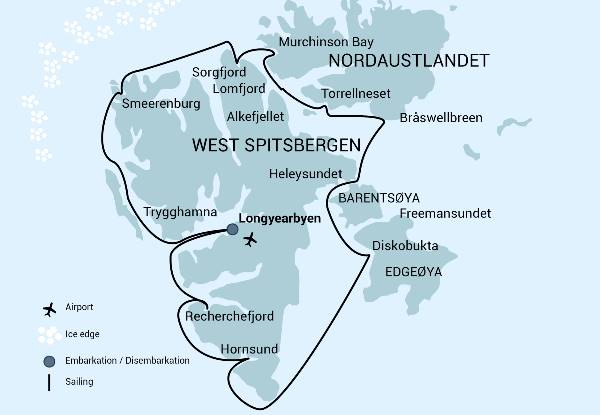 Map: Alrededor de Spitsbergen, verano ártico (Oceanwide)