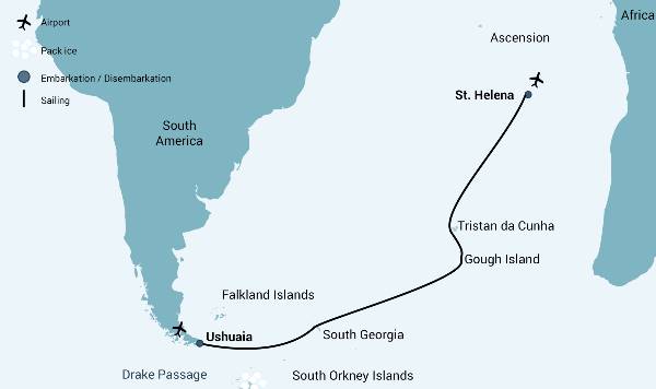 Map: Atlantic Odyssey exclusief het Antarctisch Schiereiland (Oceanwide)