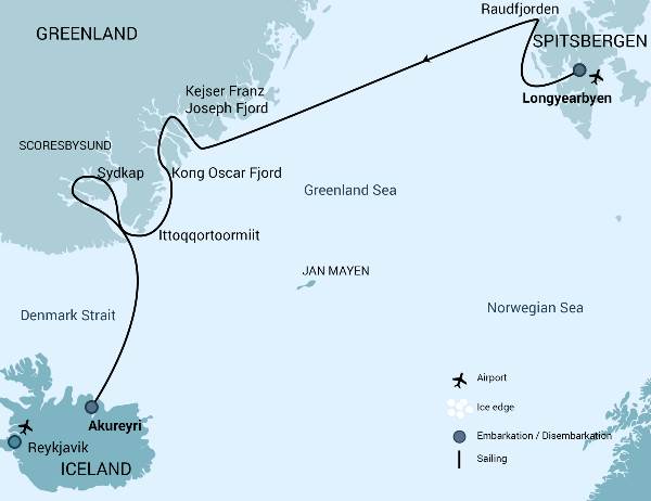 Map: Spitzbergen - Nordost Grönland, Nordlicht (Oceanwide)