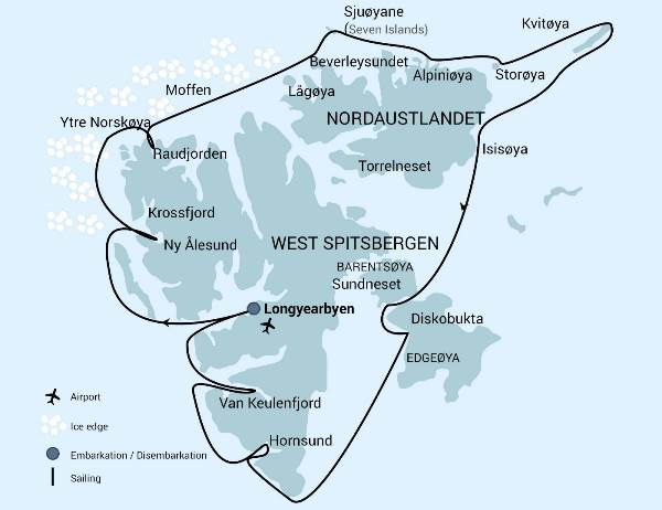 Map: Around Spitsbergen - Kvitoya, In the realm of Polar Bear & Ice (Oceanwide)