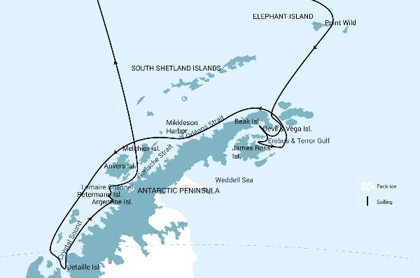 Map: Antarctica - Elephant Island - Weddell Sea - Polar Circle (Oceanwide)