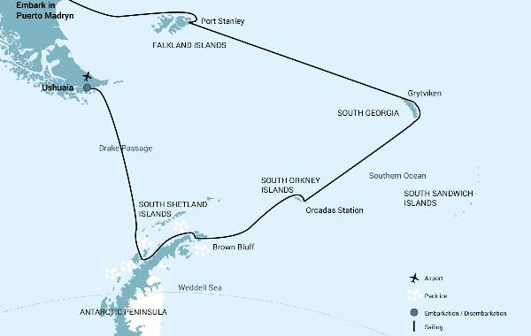 Map: Falklands, South Georgia and Antarctica - Photographic Special (Oceanwide)