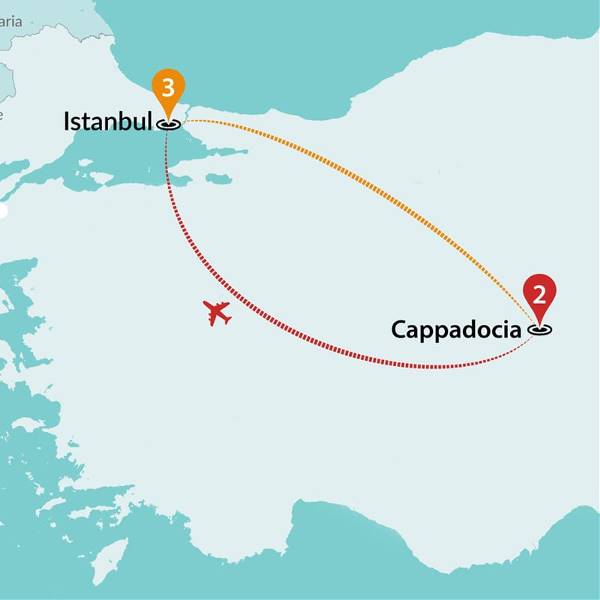 Map: Istanbul to Cappadocia (Traveltalk)