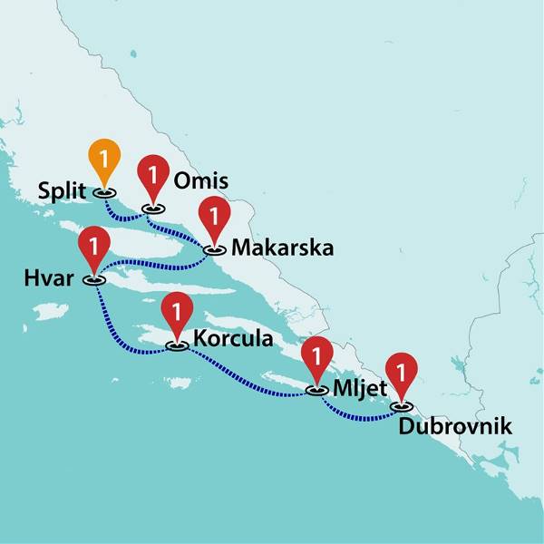 Map: Sail Split to Dubrovnik / Standard, Below Deck Cabins (Traveltalk)