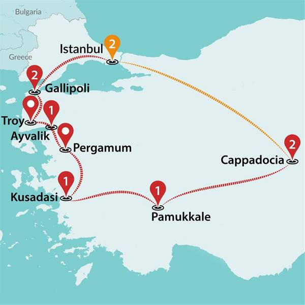 Map: Anzac Day Tour-10 Days (Traveltalk)
