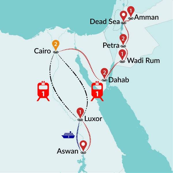 Map: Egypt & Jordan Discovered By Nile Cruise (Traveltalk)