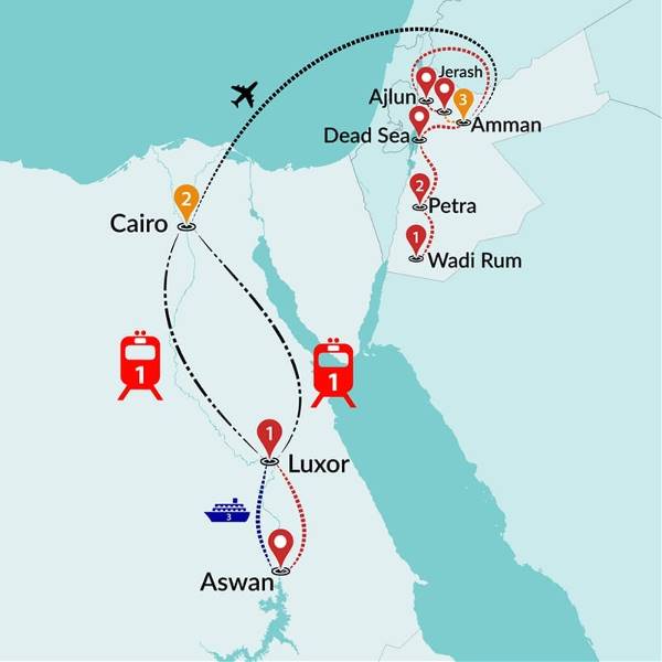 Map: Egypt & Jordan Explored By Nile Cruise (Traveltalk)