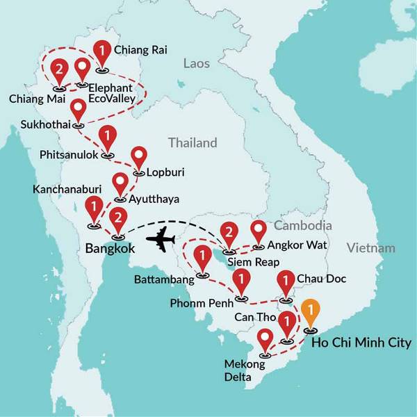 Map: Amazing Vietnam & Cambodia and Thailand ends Chiang Mai (Traveltalk)