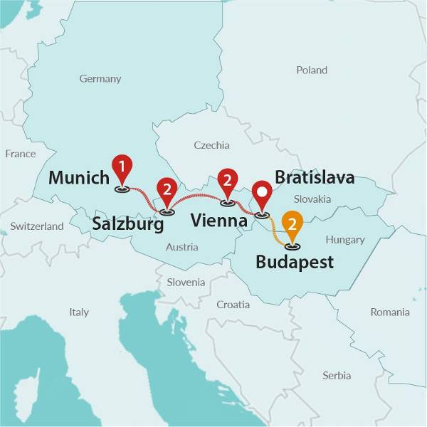 Map: Dreamy Christmas Markets: Budapest to Munich (Traveltalk)