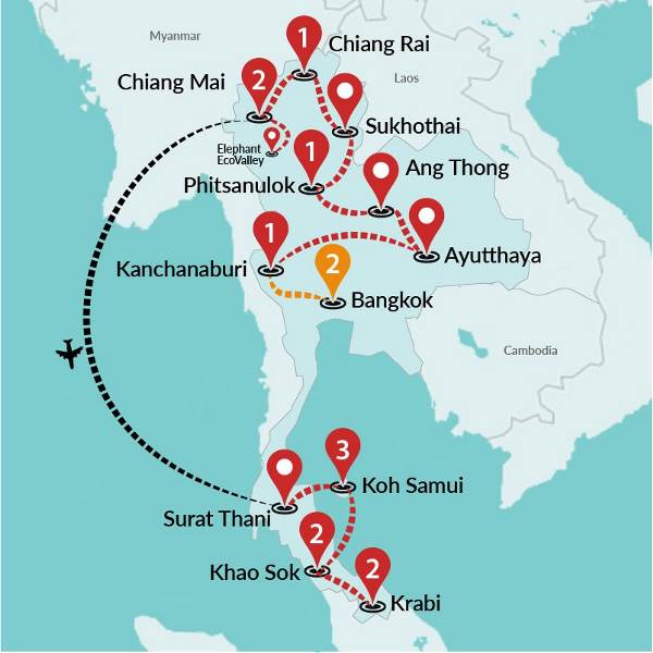 Map: Charming Thailand and Southern Coast (Traveltalk)