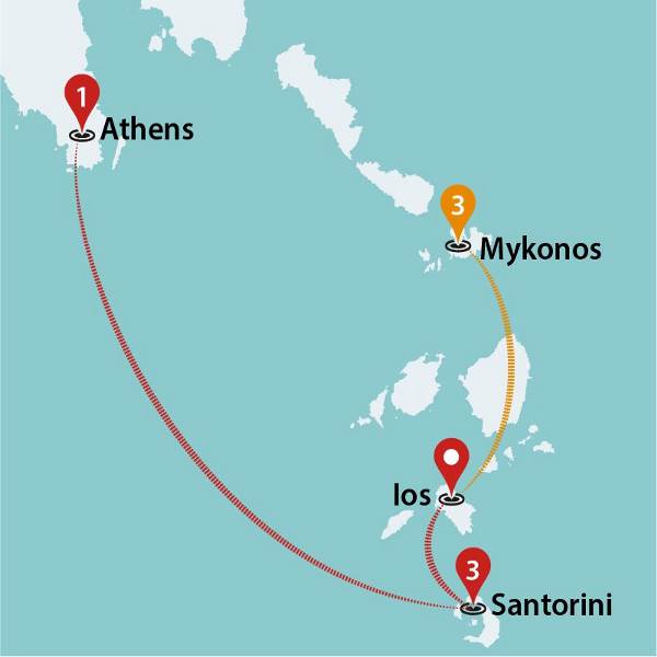 Map: Mykonos to Athens (Traveltalk)