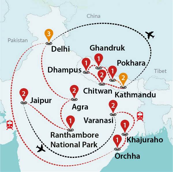 Map: Incredible Nepal & India 2024 (Traveltalk)
