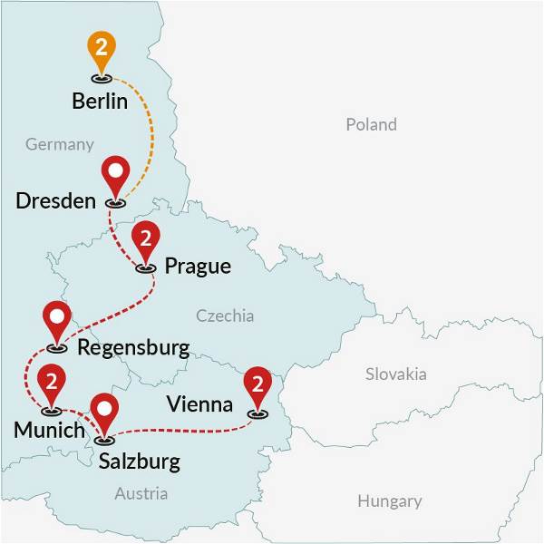 Map: Epic Europe : Berlin to Vienna (4 Star Hotels) (Traveltalk)