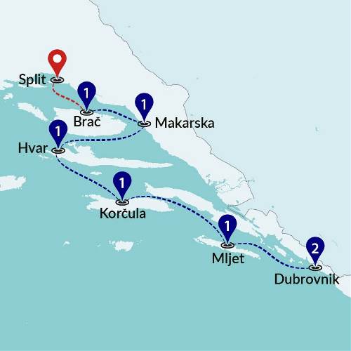 Map: Sail Split to Dubrovnik / Premier Boat (Traveltalk)