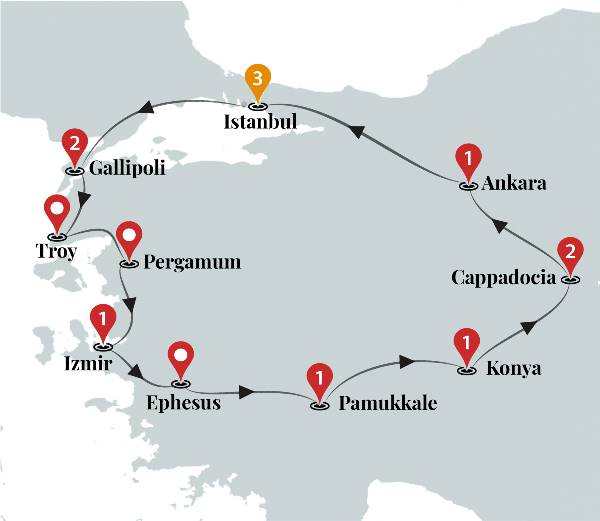 Map: Turkey Discovery & Anzac Day (Ciconia)