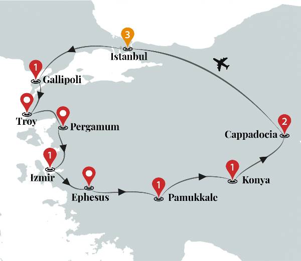 Map: Wonders of Turkey Luxury Tour (Ciconia)