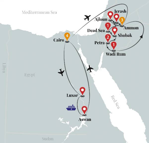 Map: Best of Egypt & Jordan Luxury Tour (Ciconia)