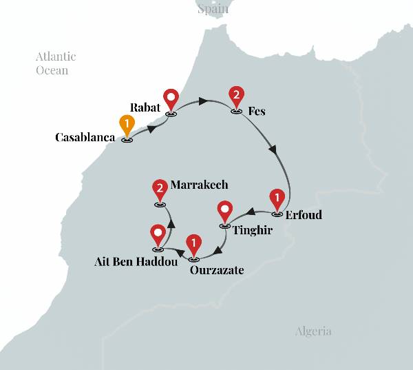 Map: Essential Morocco Luxury Tour (Ciconia)