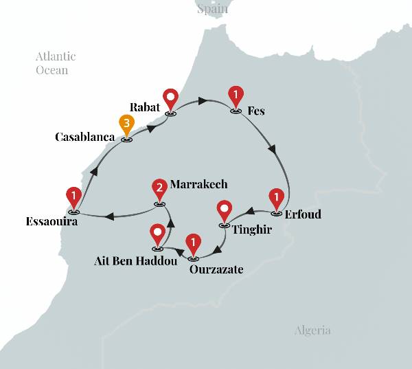 Map: Classic Morocco Luxury Tour (Ciconia)