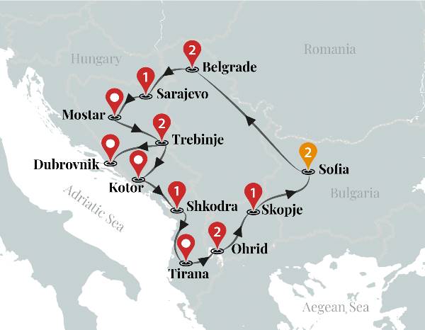 Map: Balkans Uncovered Luxury Tour (Ciconia)