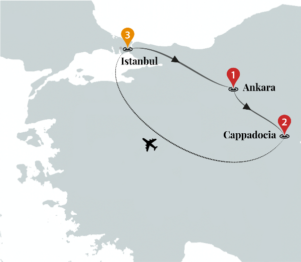 Map: Istanbul to Cappadocia Luxury Turkey Tour (Ciconia)