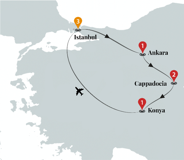 Map: Best Of Anatolia Luxury Turkey Tour (Ciconia)