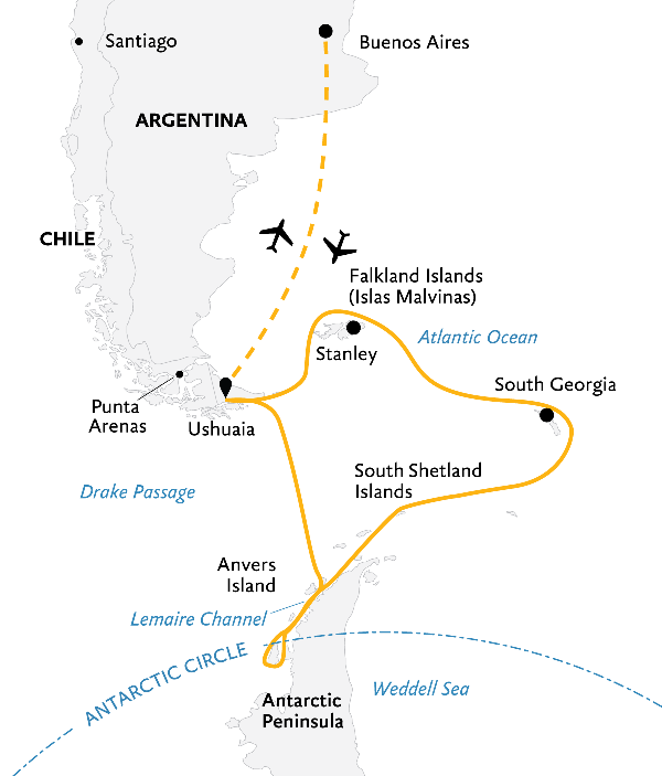 Map: Epic Antarctica: Crossing the Circle via Falklands and South Georgia (Quark)
